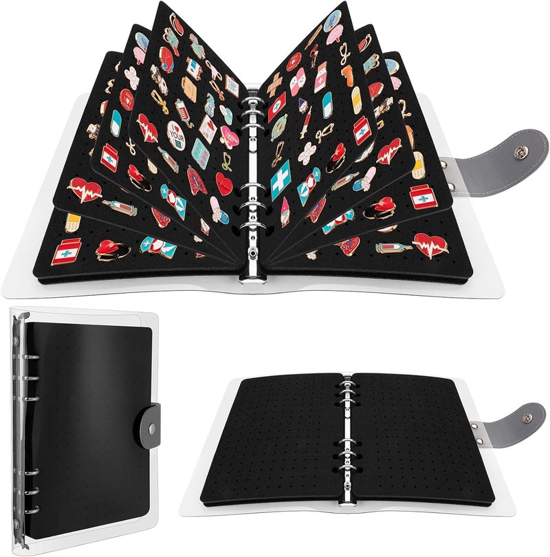 LSLYHTC 8 Pages Enamel Pin Display Book for Enamel Pins, A5 Pins Collection Storage Organizer Book for Collectors, Portable Travel Pin Trading Books with Clear PVC Cover (Not Include Accessories) - Image 1